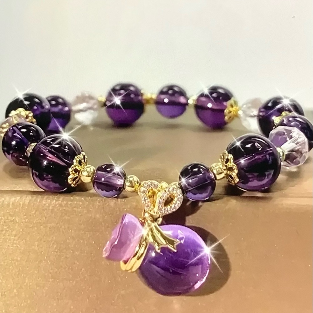 Purple and Gold Beaded Bracelet with Gemstone Accents